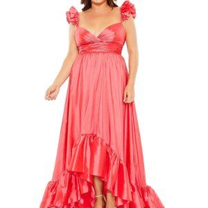Mac Duggal Watermelon RUFFLE STRAP HIGH LOW GOWN (PLUS)